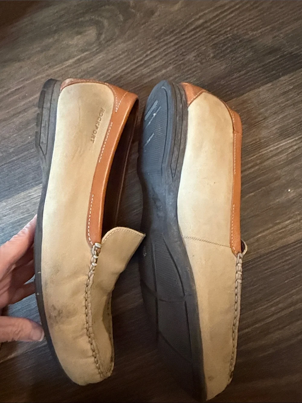 Rockport Men’s Two-Tone Tan and Brown Leather Slip-Ons size 12